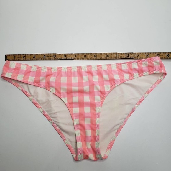 Solid & Striped Gingham Check Bikini Bottoms L White Neon Pink Orange - Picture 10 of 10